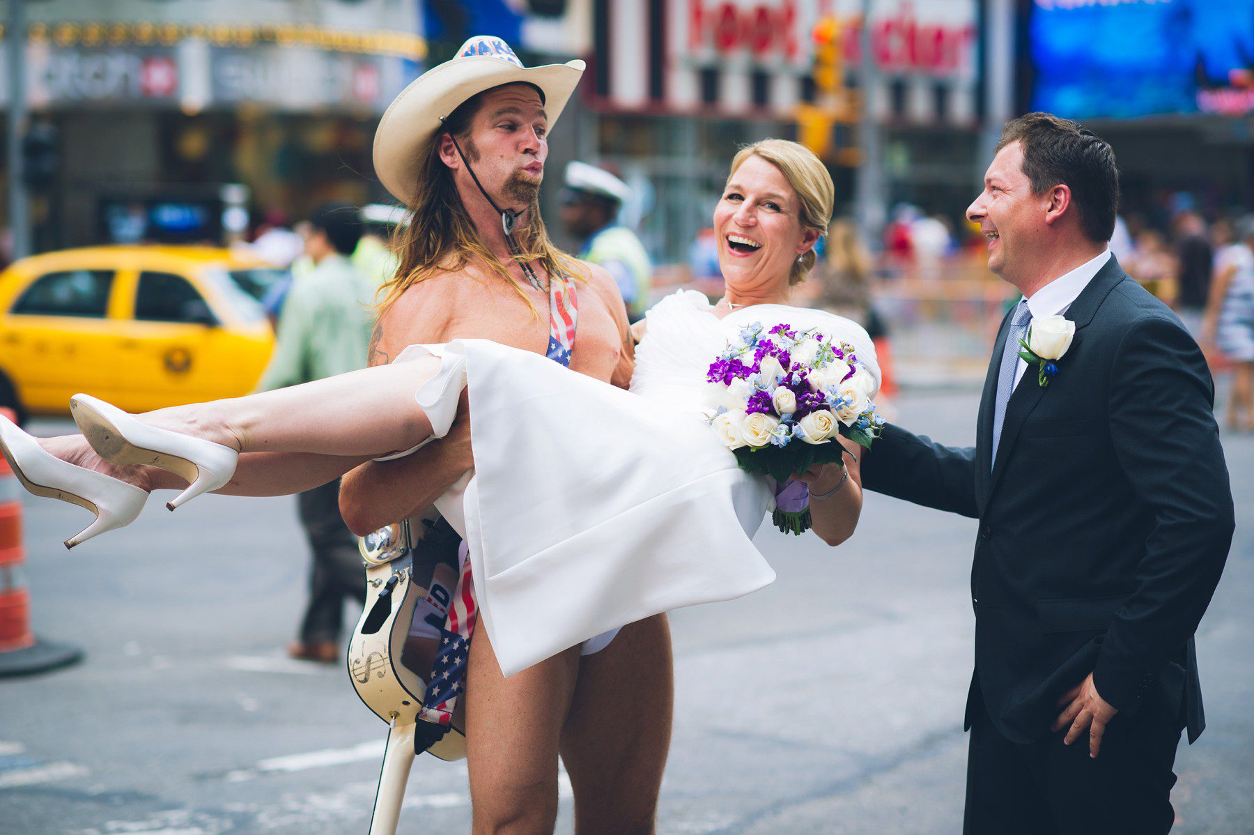 Naked Cowboy Times Square elopement wedding