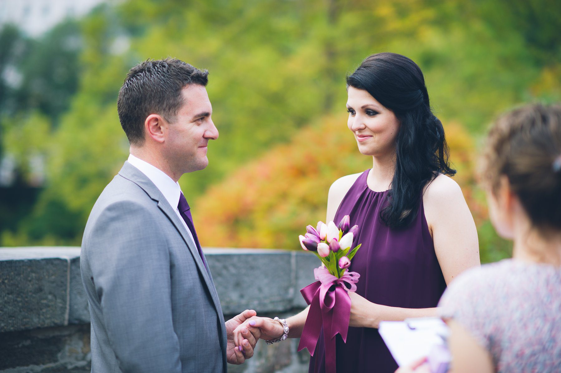 fall elopement in central park with foliage
