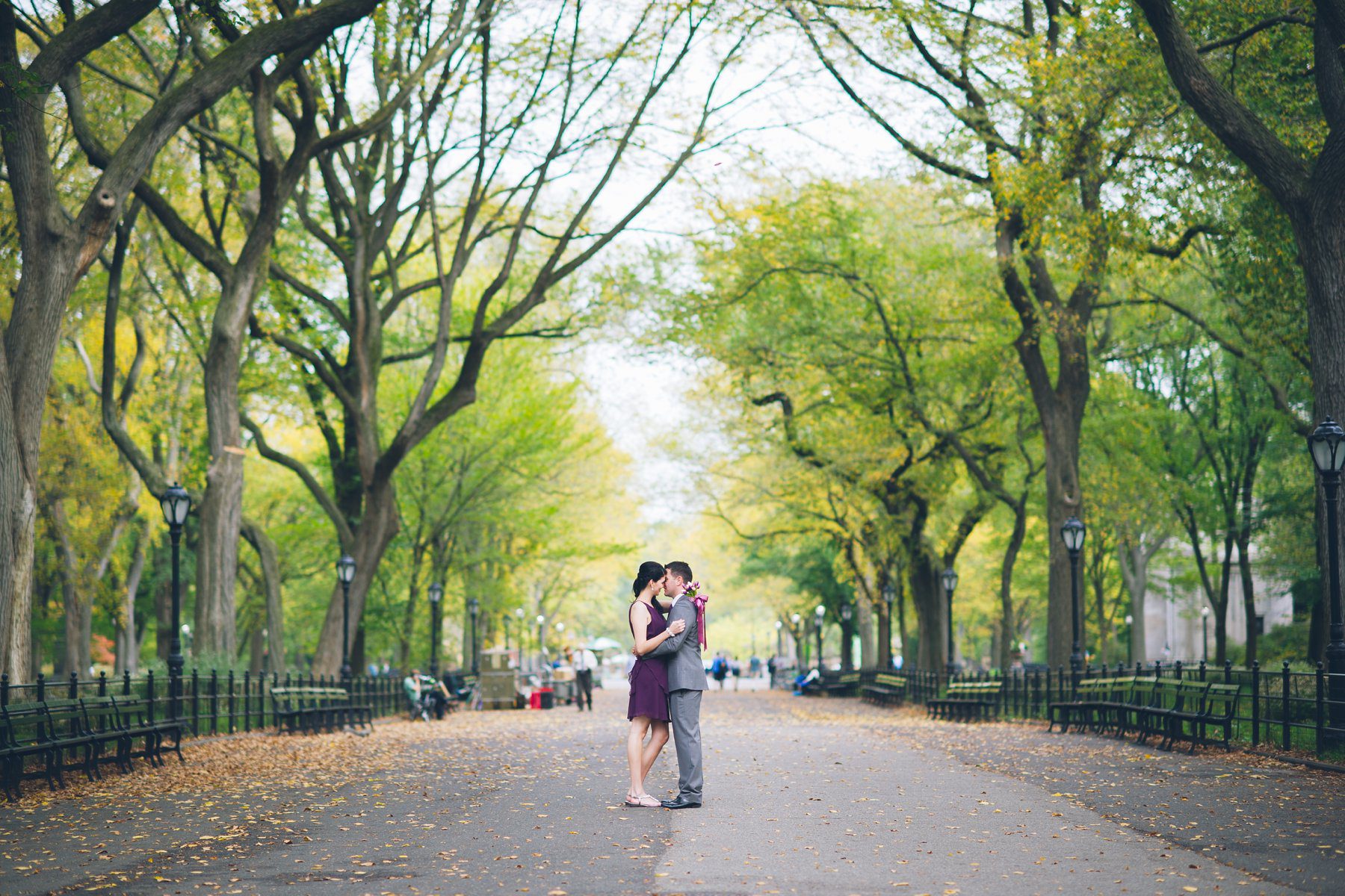 fall elopement in central park with foliage