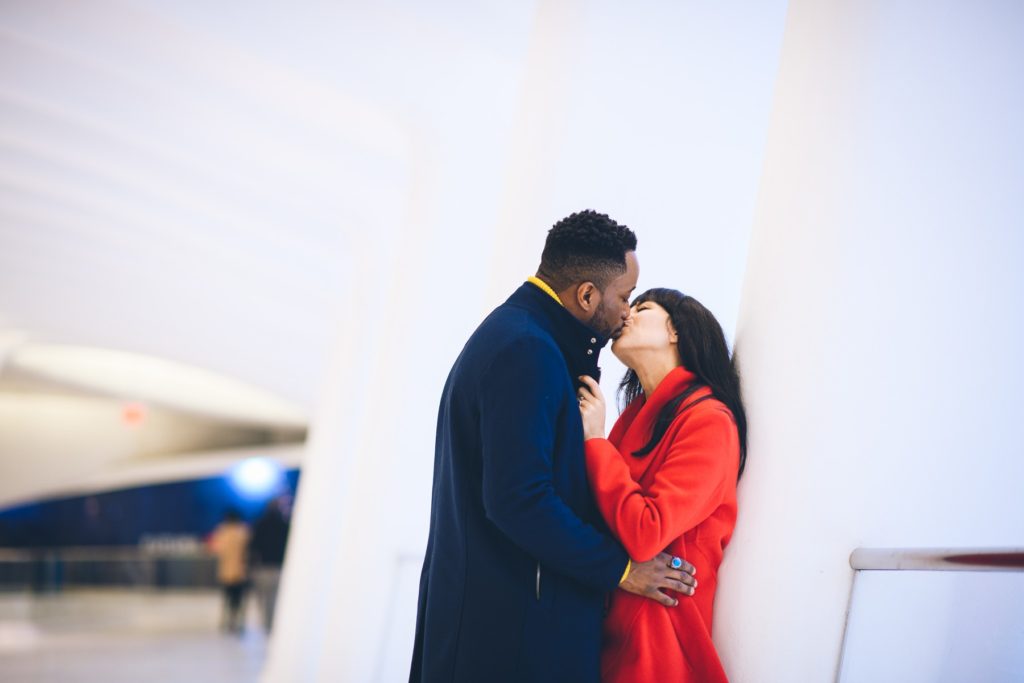 New York Engagement Photos The new World Trade Center OCULUS