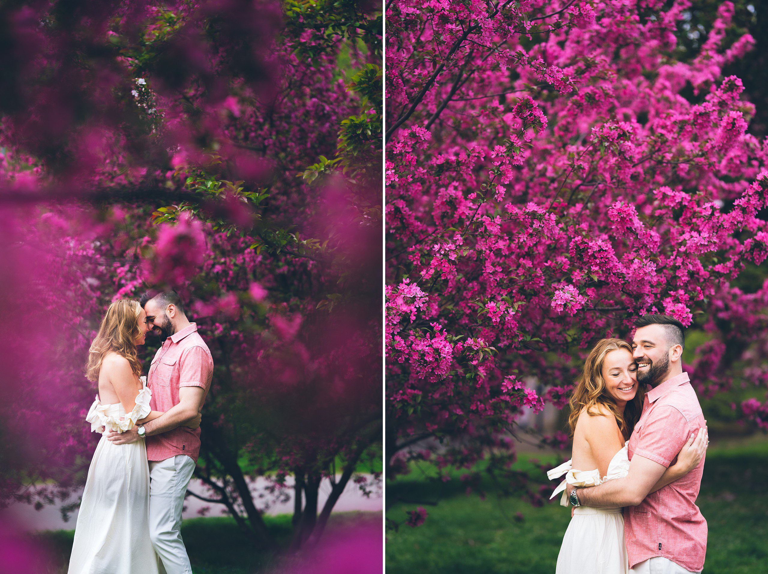 Cherry Blossom in NYC: Riverside Park Engagement Photos by Sascha Reinking Photography