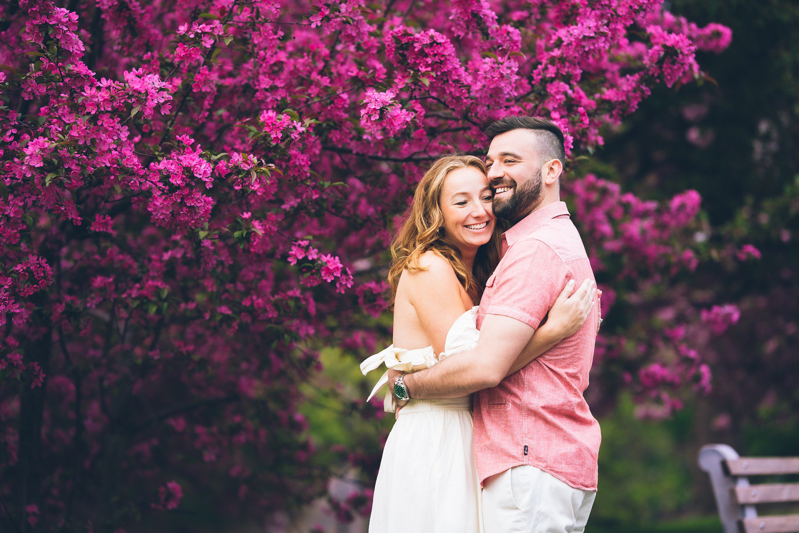 Cherry Blossom in NYC: Riverside Park Engagement Photos by Sascha Reinking Photography