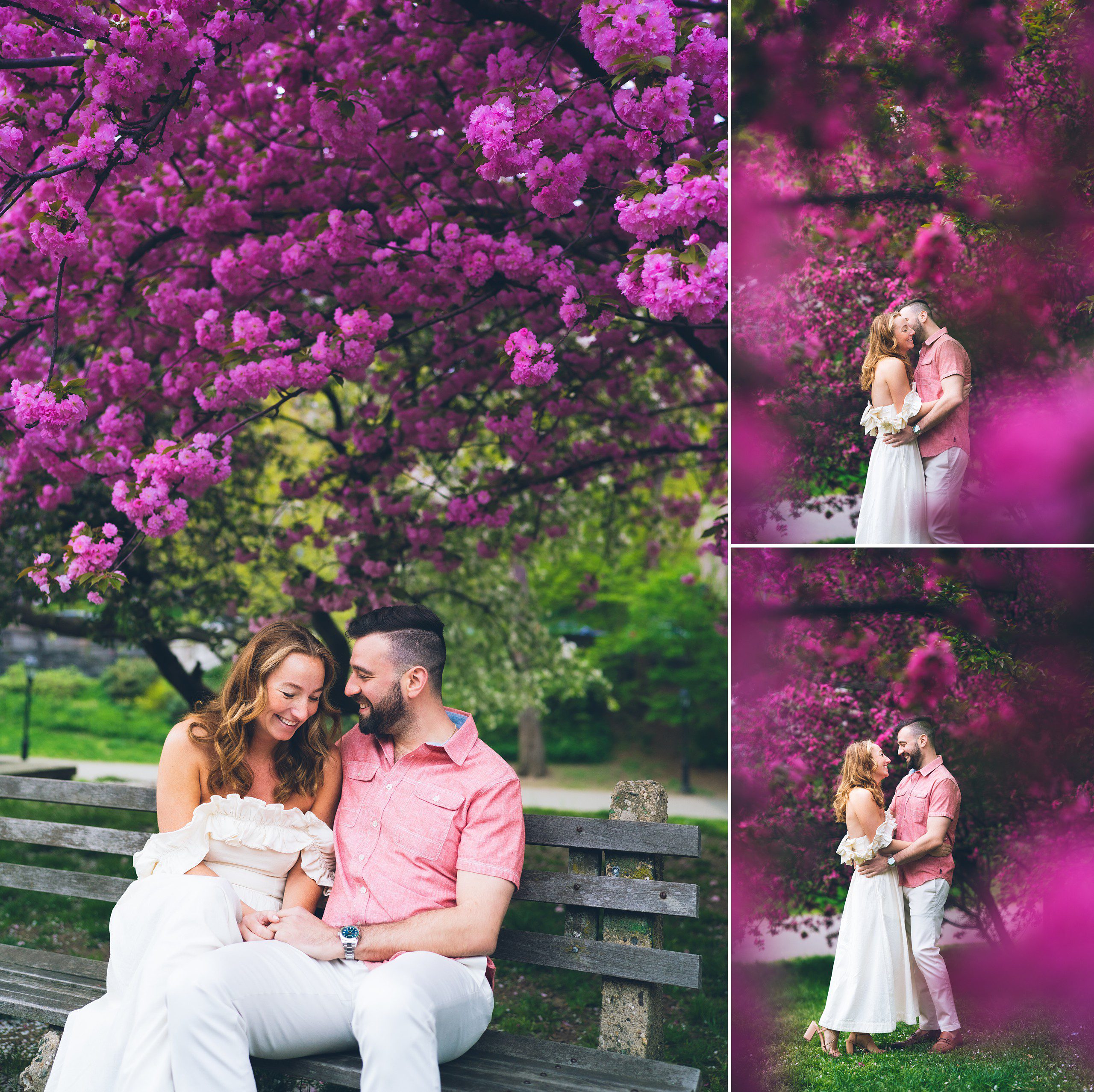 Cherry Blossom in NYC: Riverside Park Engagement Photos by Sascha Reinking Photography